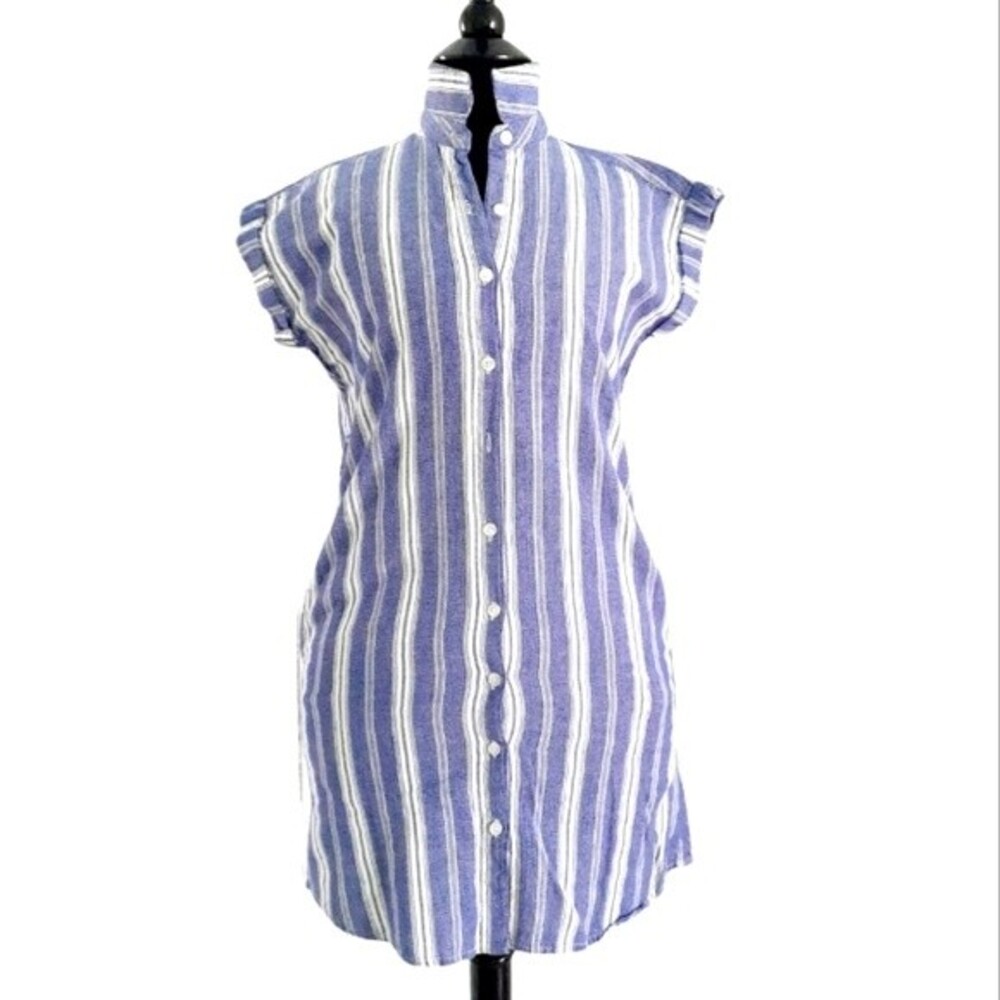 Harper Heritage  100% Cotton Navy White Striped Button-Up Collared  Dress Small